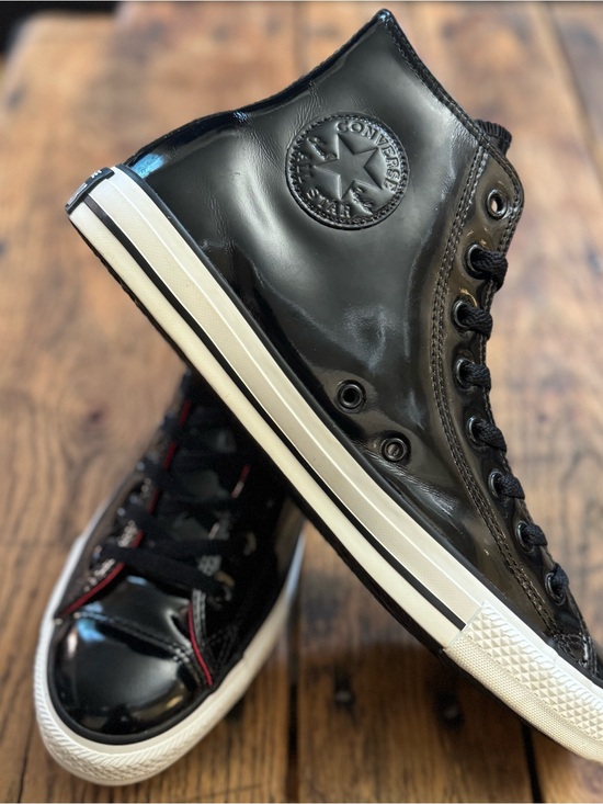 Converse Other - Converse Black Patent High-Top Sneakers with White Sole Red Inside